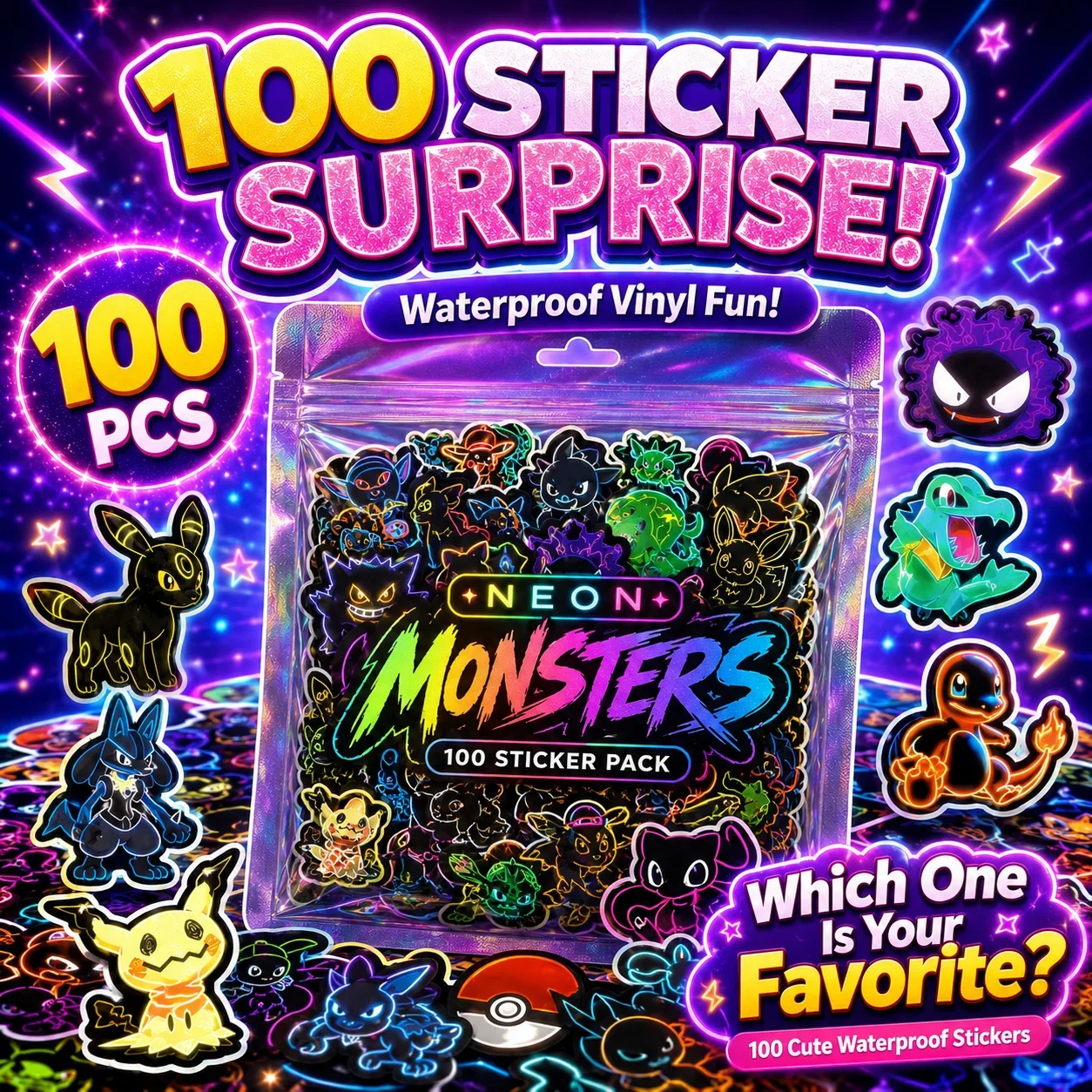 100pcs Neon  Pokémon  Stickers - Laptops recension och pris